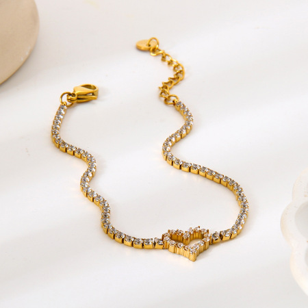 Bracelet à maillons pour femme, en acier inoxydable doré, avec motif cœur (1 pièce). 2