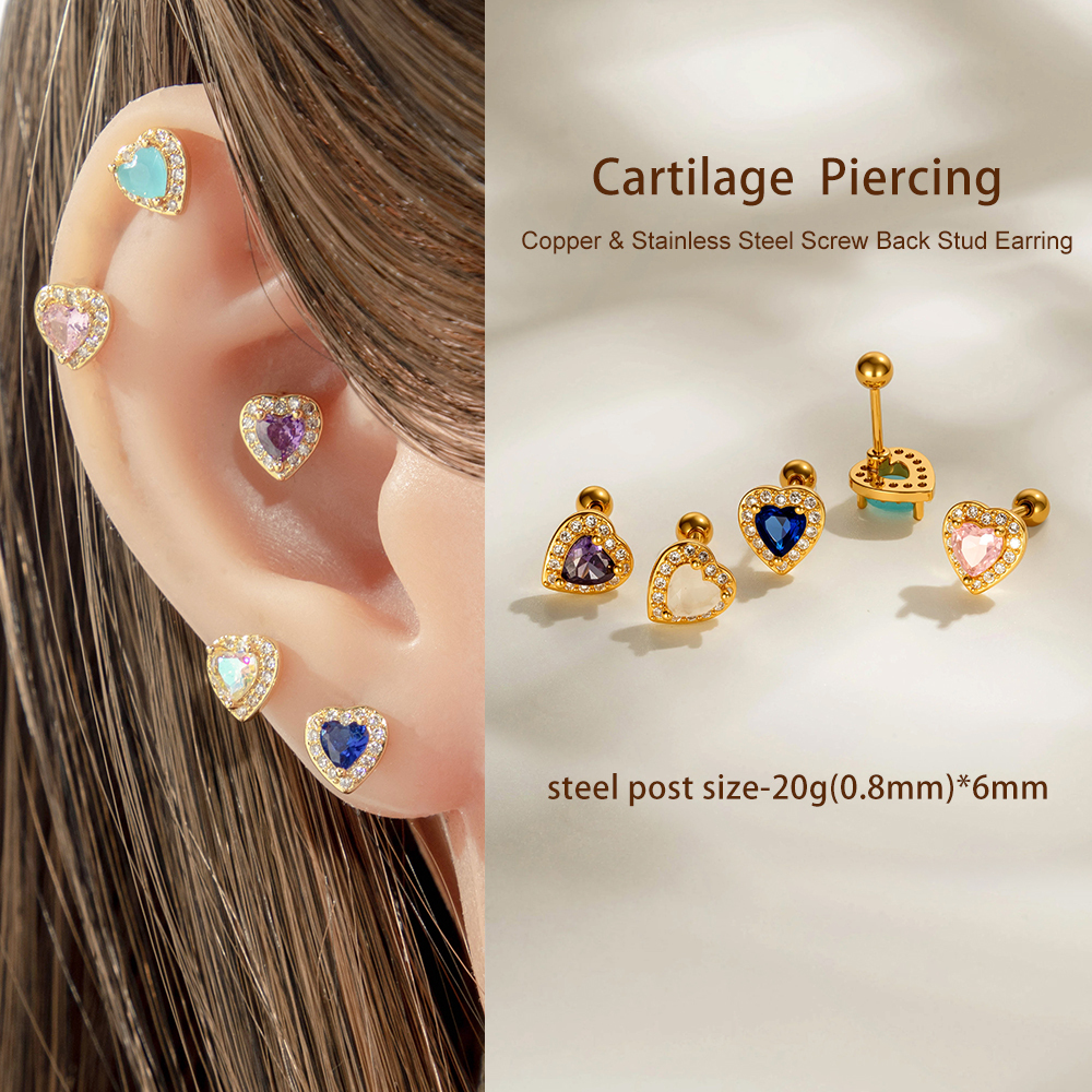 Boucle D'Oreille Piercing En Forme De Cœur En Cuivre Doré Et Zircon Image4