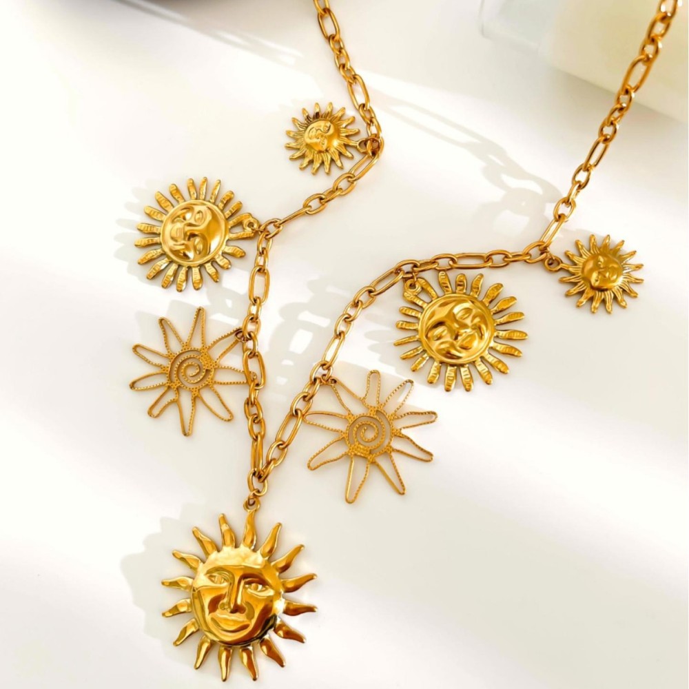 Collier Pendentif Soleil En Acier Inoxydable Étanche Couleur Or (1 Pièce) h5Image5