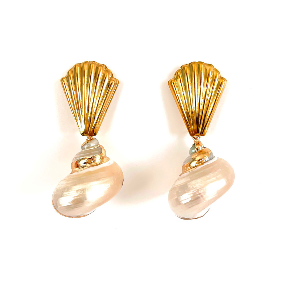 1 Paire De Boucles D'Oreilles Pendantes Coquillages Couleur Or