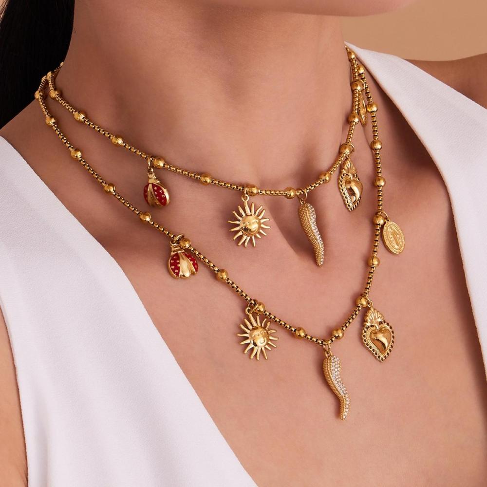 Collier Pendentif Femme Luxueux En Acier Inoxydable Couleur Or, Motif Poivre, 1 Pièce Image2