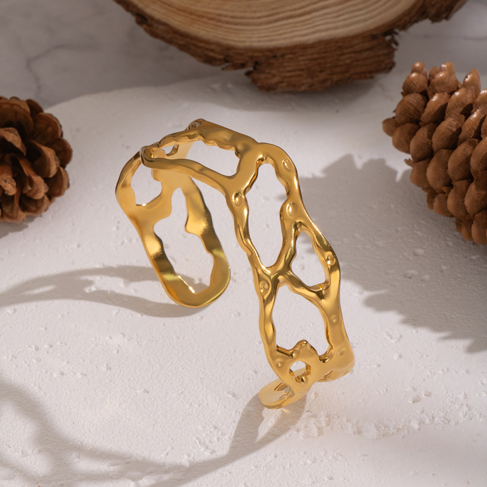 Bracelet Manchette Étanche En Acier Inoxydable Ajouré De Forme Irrégulière (1 Pièce) Image5