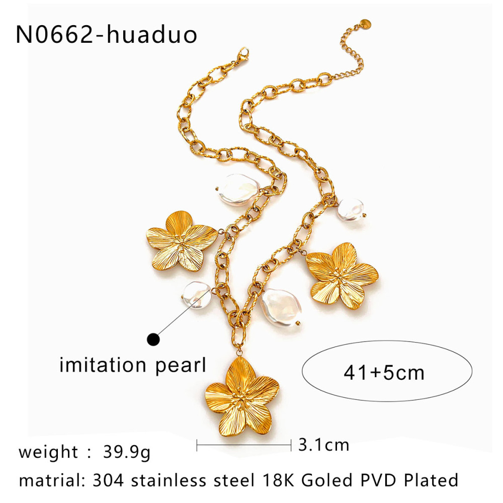Collier Pendentif En Acier Inoxydable Imperméable Avec Pierre Naturelle Et Fleur (1 Pièce) h5Image2