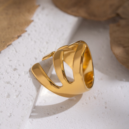 Bague imposante en acier inoxydable doré, de forme irrégulière (1 pièce), étanche 2