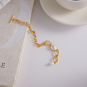 Bracelet Chaîne Rétro À Fleurs En Acier Inoxydable Étanche Couleur Or Pour Femme (1 Pièce) h5 Image5