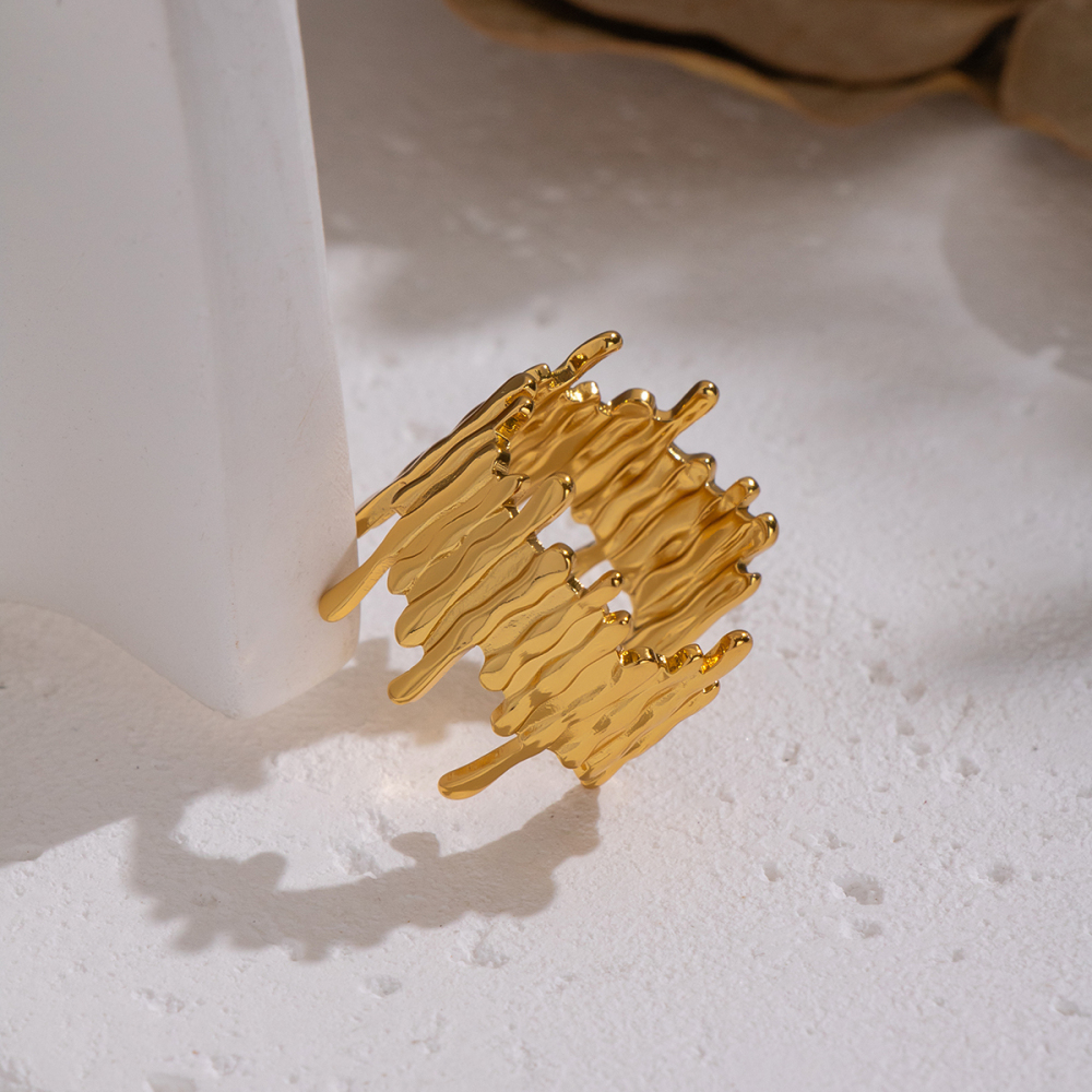 Bague Tendance En Acier Inoxydable Doré, Forme Irrégulière, Étanche Image3