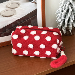 Trousse De Maquillage En Peluche À Pois Pour Femme, Série Romantique, 1 Pièce h5