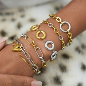Bracelet Chaîne Femme En Acier Inoxydable Étanche, Forme Ronde Irrégulière Et Décontractée (1 Pièce). h5 Image5