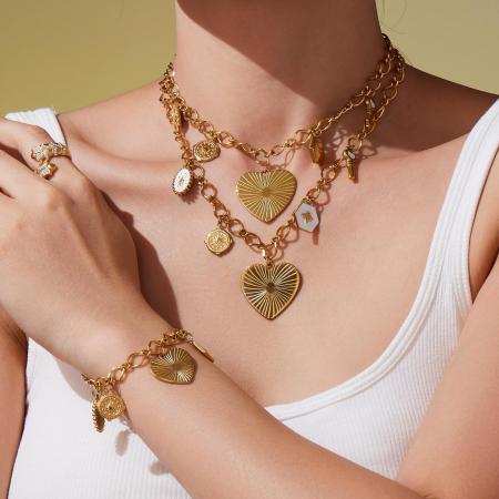 Ensembles de bijoux pour femmes en acier inoxydable doré, en forme de cœur, étanches, de la série Shining.