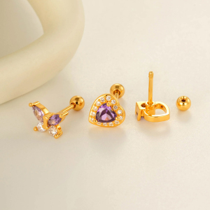 Boucles D'Oreilles Piercing Papillon Violet En Cuivre Et Zircone Pour Femme, 1 Pièce h5 Image3