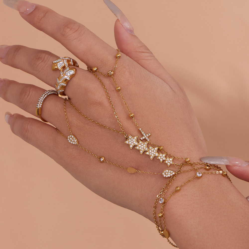 Bracelet Chaîne Femme Classique En Acier Inoxydable, Étanche, Couleur Or, Orné D'Un Zircon (1 Pièce). Image3