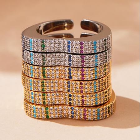 Bague Pour Femme En Acier Inoxydable Doré, Ornée D'Un Zircon Et D'Un Cœur Coloré (1 Pièce).
