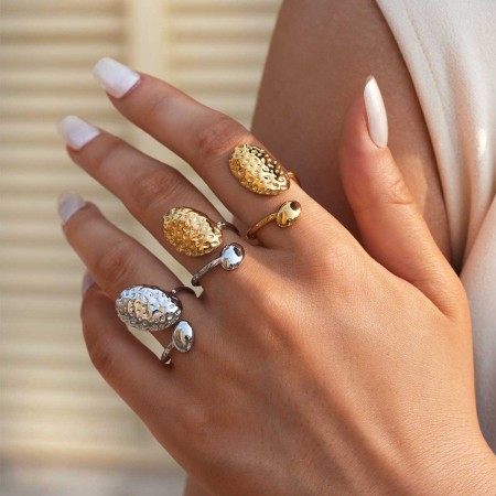 Bague tendance en acier inoxydable doré, motif Daily Hammer, 1 pièce