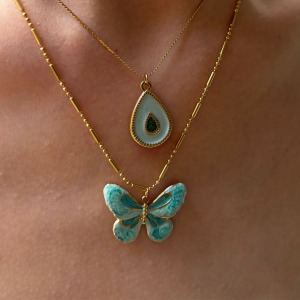 Collier Pendentif Papillon En Acier Inoxydable Émaillé, Étanche, Couleur Or h5 Image3
