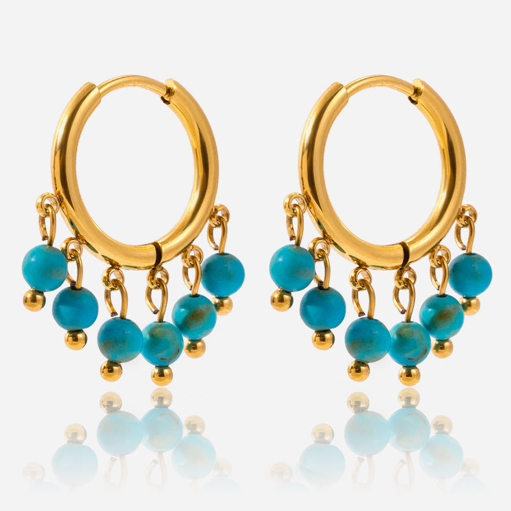 1 Paire De Boucles D'Oreilles Créoles Élégantes Pour Femme, En Acier Inoxydable Doré Et Calaite, Étanches. 