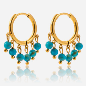 1 Paire De Boucles D'Oreilles Créoles Élégantes Pour Femme, En Acier Inoxydable Doré Et Calaite, Étanches. h5 