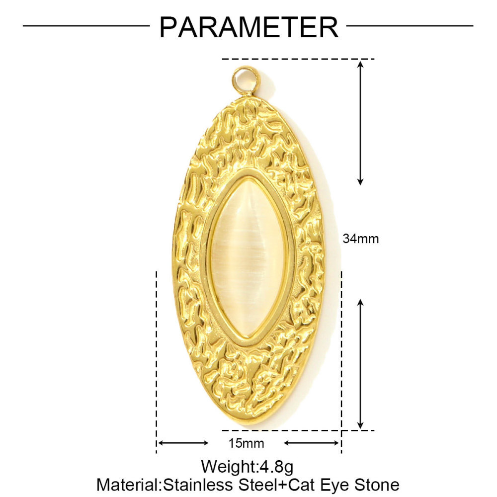 Pendentif Élégant Rond Pour Femme, En Acier Inoxydable, Étanche, Couleur Or, Avec Pierre Naturelle (1 Pièce) h5Image2