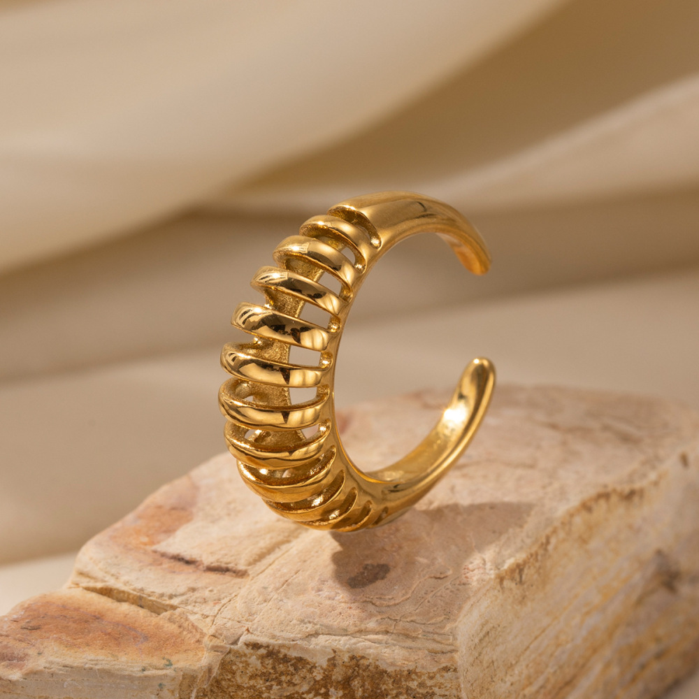 Bague Tendance En Acier Inoxydable Doré, Forme Linéaire, 1 Pièce Image3
