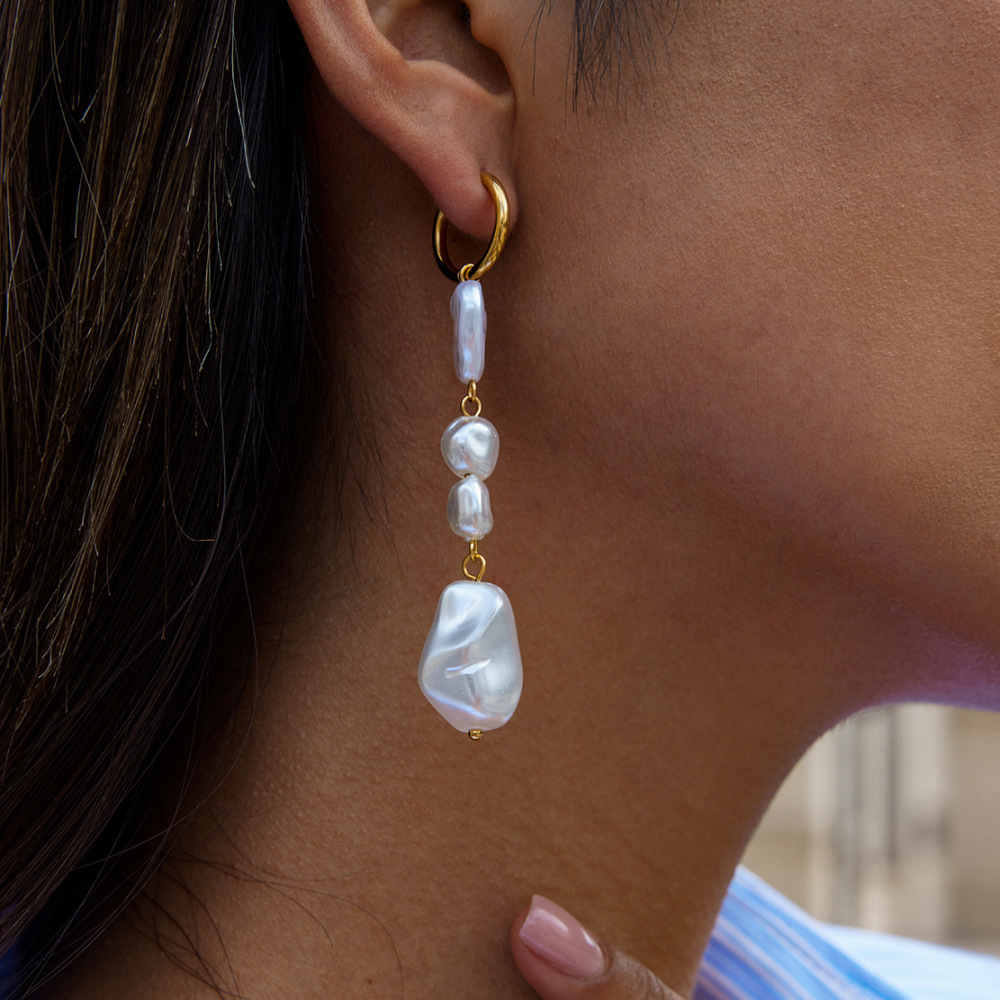 Boucles D'Oreilles Pendantes Élégantes En Acier Inoxydable Doré, Étanches, Pour Femme (1 Paire). Image2