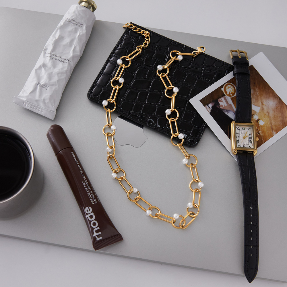 Collier Élégant Pour Femme, En Acier Inoxydable Doré, Avec Chaîne Ronde Et Étanche (1 Pièce) Image8