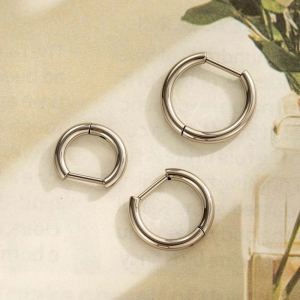 Boucles D'Oreilles Créoles Minimalistes En Alliage De Titane Pour Femme, Forme Annulaire, 1 Pièce h5 Image4