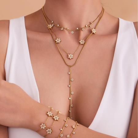 Magnifiques Ensembles De Bijoux Pour Femmes En Acier Inoxydable, Étanches, Couleur Or Et Zircon, Ornés De Fleurs