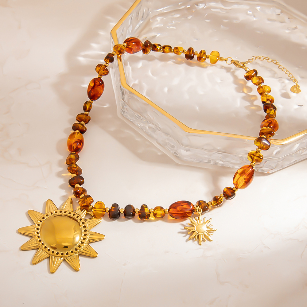 Collier De Perles En Résine Rétro Soleil 1 Pièce h5Image3