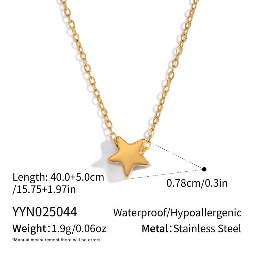 Collier Pendentif En Acier Inoxydable Doré, Étanche, En Forme De Cœur Et D'Étoile (1 Pièce).