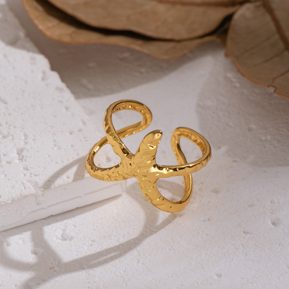Bague Tendance En Acier Inoxydable Doré, 1 Pièce, Motif Étoile De Mer Image3