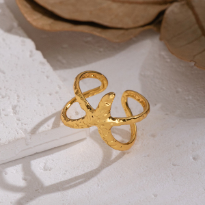 Bague Tendance En Acier Inoxydable Doré, 1 Pièce, Motif Étoile De Mer h5 Image3