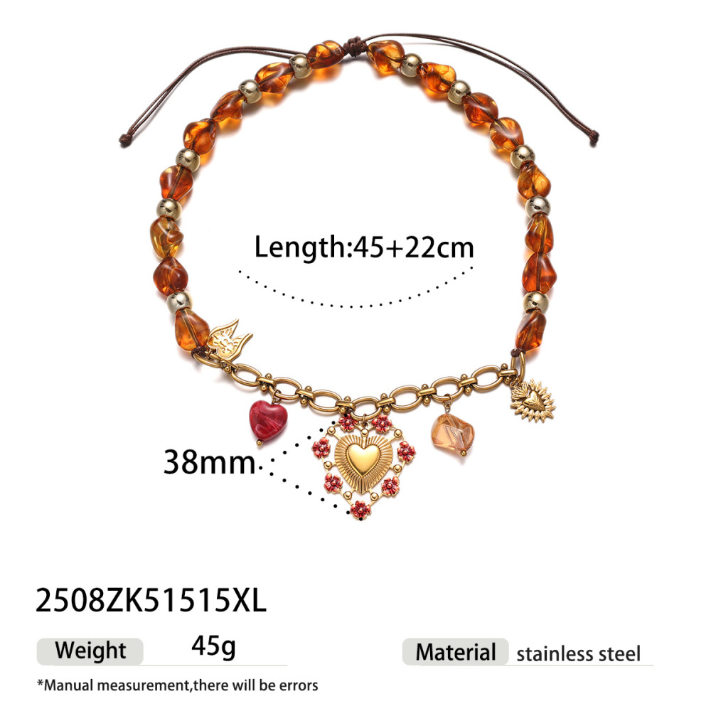 Ensemble De Colliers Et Pendentifs En Forme De Cœur En Acrylique Et Perles Rétro 