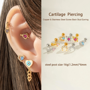 Boucle D'Oreille Piercing En Forme De Cœur En Cuivre Doré Et Zircon h5 Image4