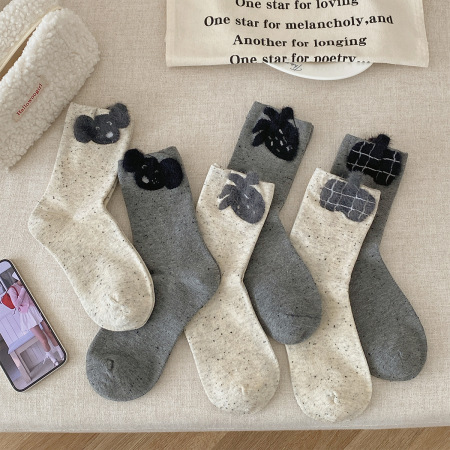 1 paire de chaussettes mi-mollet en pur coton pour femme, motif animal de dessin animé
