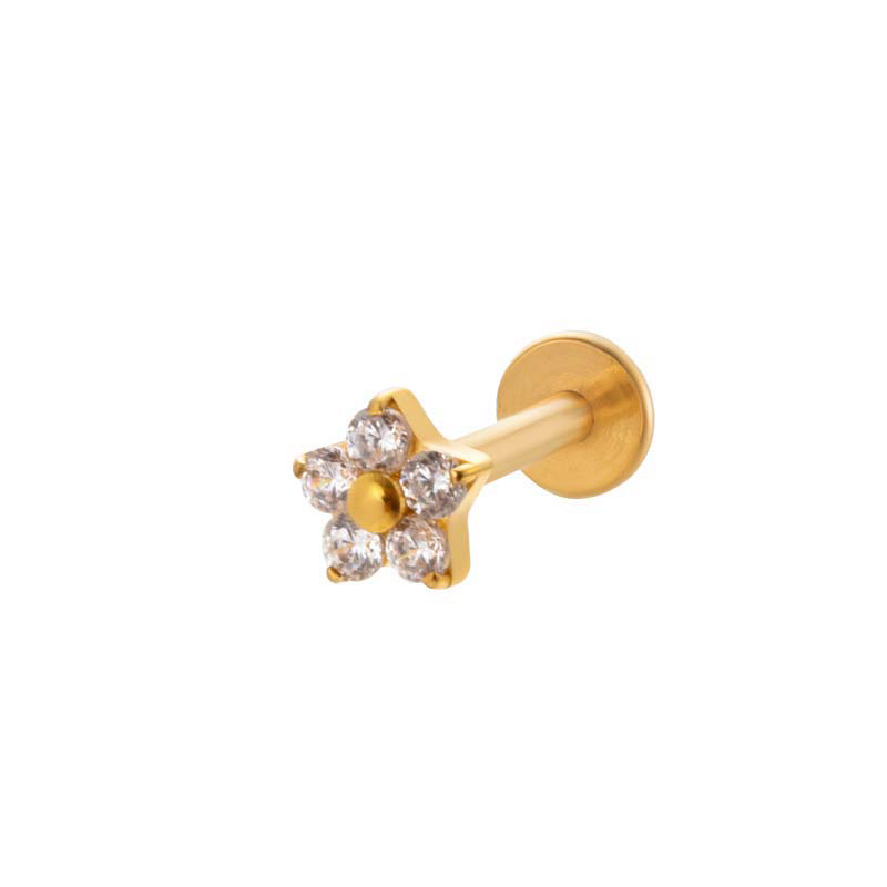 Boucles D'Oreilles Piercing Pour Femme, 1 Pièce, Nœud Papillon, Alliage De Titane, Couleur Or, Zircone Image5