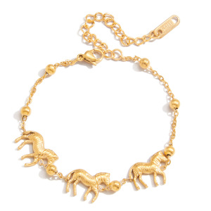 Bracelet À Breloques Pour Femme, 1 Pièce, Luxueux, En Acier Inoxydable, Étanche, Couleur Or, Motif Zèbre. h5