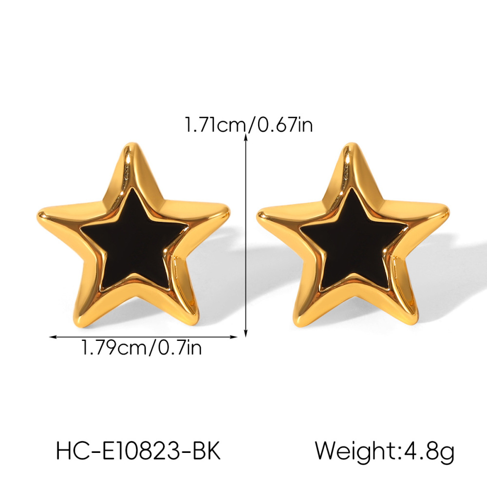 1 Paire De Boucles D'Oreilles À Clous En Acier Inoxydable Doré, Émaillées Et Imperméables, En Forme D'Étoile Image2