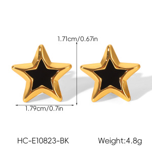 1 Paire De Boucles D'Oreilles À Clous En Acier Inoxydable Doré, Émaillées Et Imperméables, En Forme D'Étoile h5 Image2