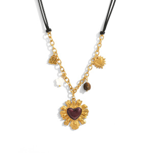 Collier Pendentif Rétro Quotidien En Forme De Cœur Et De Fleur, En Acier Inoxydable Étanche, Pour Femme (1 Pièce) h5 Image5