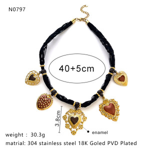 Collier Pendentif Rétro En Forme De Cœur, En Acier Inoxydable Étanche, Couleur Or. h5 Image2