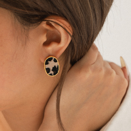 1 paire de boucles d'oreilles à clous en acier inoxydable doré, motif léopard 2