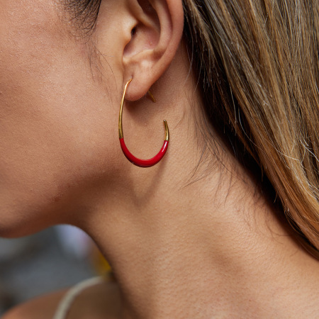 1 paire de boucles d'oreilles créoles ovales classiques en acier inoxydable imperméable, de couleurs assorties, pour femmes