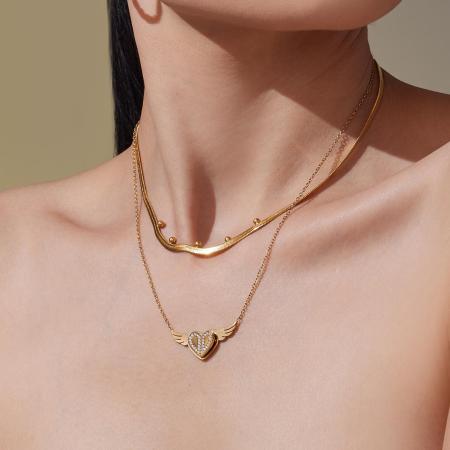 Collier pendentif femme romantique en acier inoxydable, couleur or, motif cœur et balançoires (1 pièce)