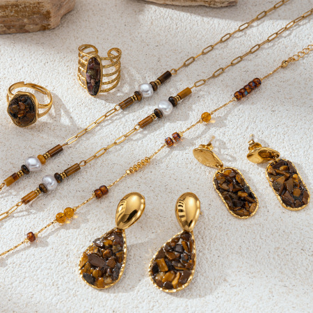 Ensemble De Colliers En Pierre Naturelle, Acier Inoxydable, Couleur Or, Étanche 2