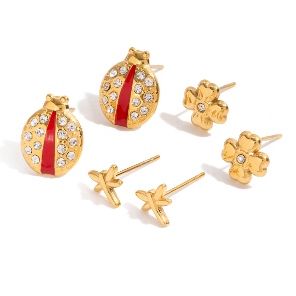 1 Paire De Boucles D'Oreilles Classiques Pour Femme, En Acier Inoxydable, Couleur Or, Motif Scarabée.
