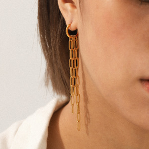 Boucles D'Oreilles Pendantes À Chaîne Et Pompon, En Acier Inoxydable Étanche, Couleur Or (1 Paire). h5 Image3