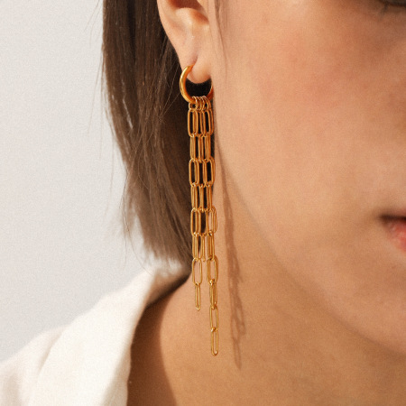 Boucles d'oreilles pendantes à chaîne et pompon, en acier inoxydable étanche, couleur or (1 paire). 2