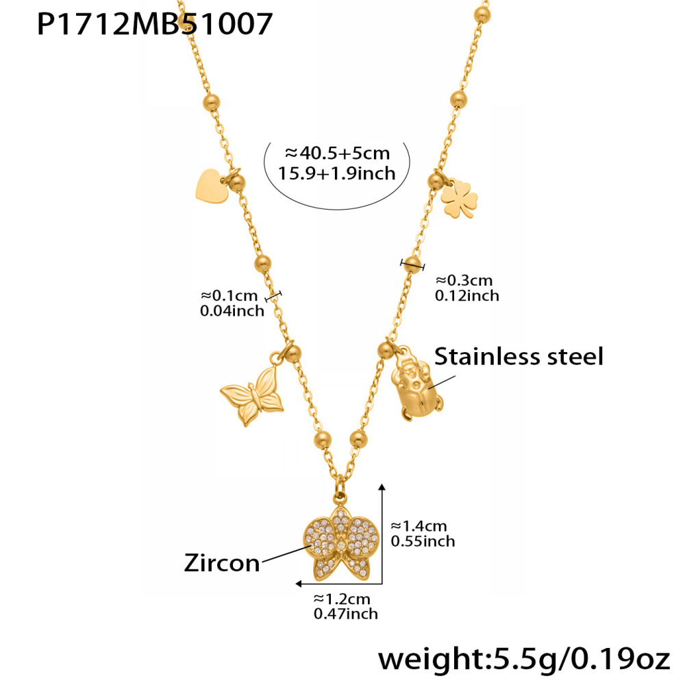 Collier Pendentif Femme En Acier Inoxydable Doré, Motif Phalaenopsis, 1 Pièce Image2