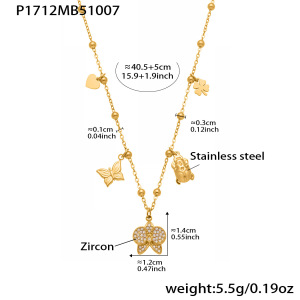 Collier Pendentif Femme En Acier Inoxydable Doré, Motif Phalaenopsis, 1 Pièce h5 Image2