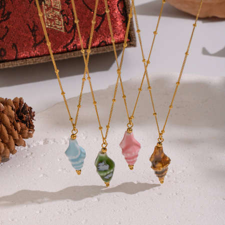 Collier pendentif étanche en acier inoxydable en forme de conque (1 pièce) 2