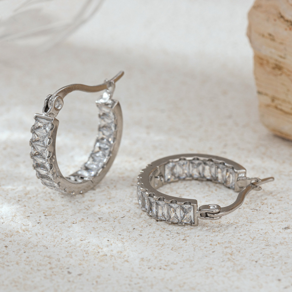 1 Paire De Boucles D'Oreilles Créoles En Acier Inoxydable Étanches Avec Zircon Image4